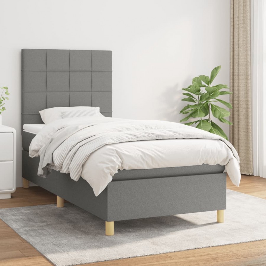 Cadre de lit avec matelas Gris foncé 90x200 cm Tissu