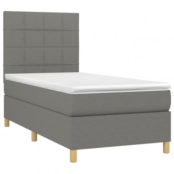 Cadre de lit avec matelas Gris foncé 90x200 cm Tissu