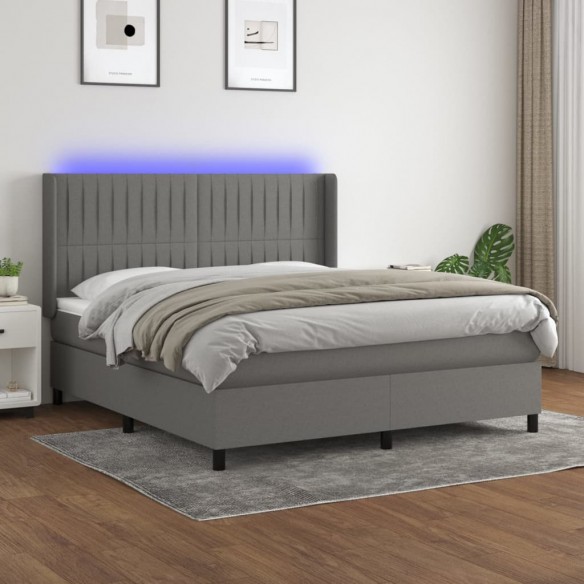 Sommier à lattes de lit matelas LED Gris foncé 180x200 cm Tissu