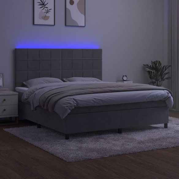 Sommier à lattes de lit matelas et LED Gris clair 180x200 cm