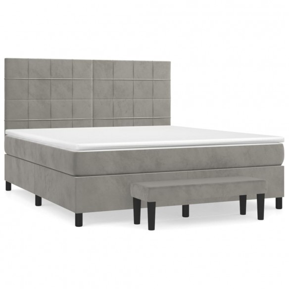 Cadre de lit et matelas Gris clair 180x200cm Velours