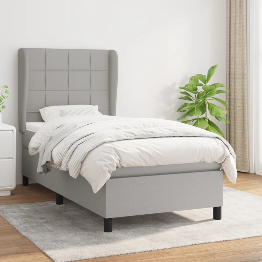 Sommier à lattes de lit avec matelas Gris clair 90x200 cm Tissu