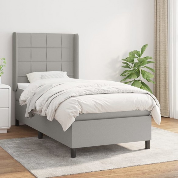 Cadre de lit et matelas Gris clair 90x190 cm Tissu