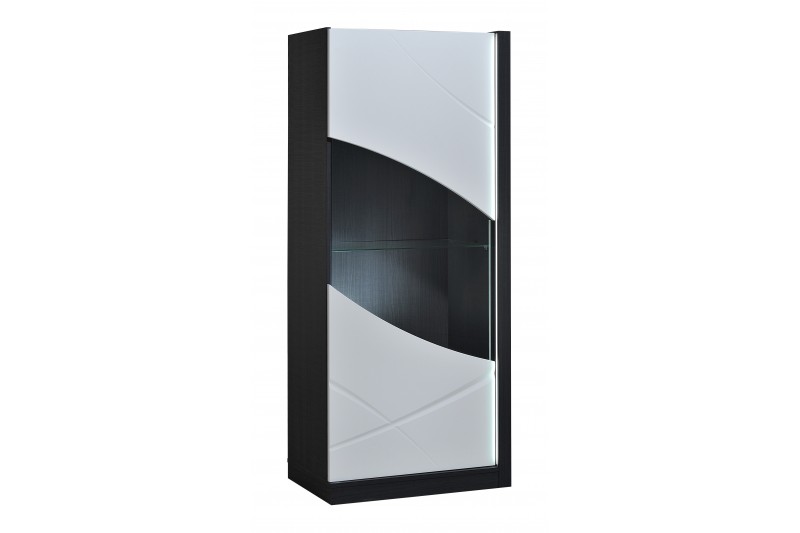 Vitrine design LED noir et blanc 1 porte vitrée