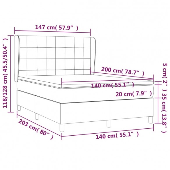 Cadre de lit avec matelas Noir 140x200 cm Tissu