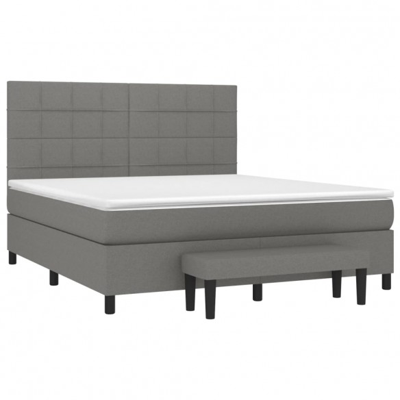 Cadre de lit avec matelas Gris foncé 160x200cm Tissu