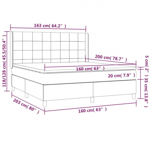 Cadre de lit matelas LED Gris clair 160x200 cm Tissu