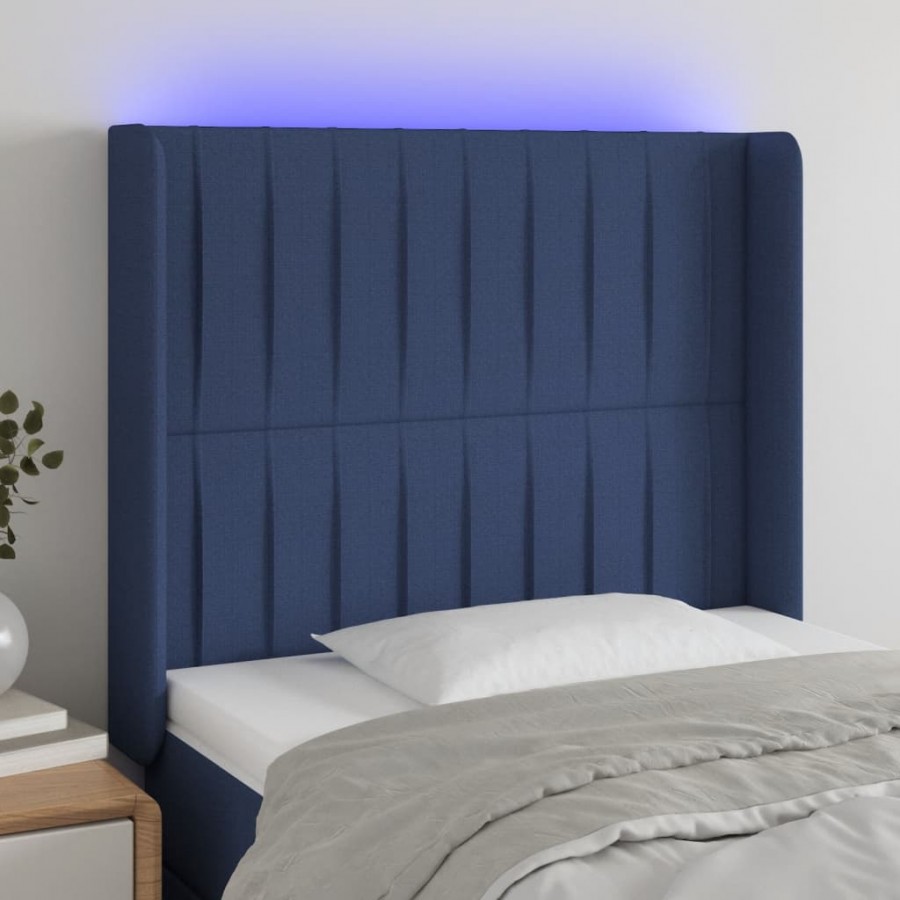 Tête de lit à LED Bleu 93x16x118/128 cm Tissu