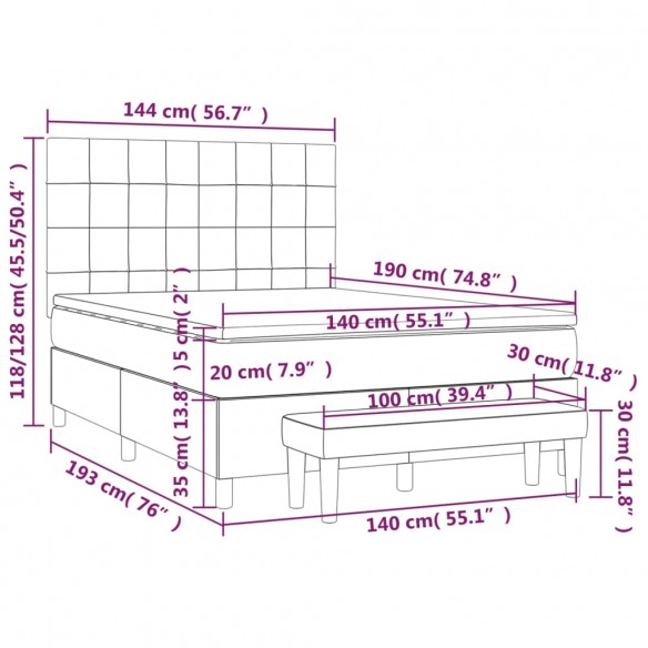 Sommier à lattes de lit avec matelas Gris foncé 140x190cm Tissu