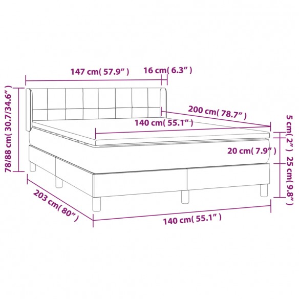 Sommier à lattes de lit avec matelas Gris foncé 140x200cm Tissu