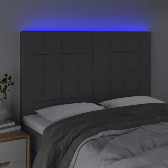 Tête de lit à LED Gris foncé 144x5x118/128 cm Tissu