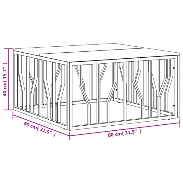 Table basse doré acier inoxydable et bois massif récupération