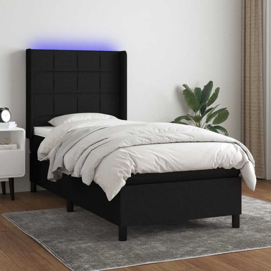 Cadre de lit matelas et LED Noir 100x200 cm Tissu