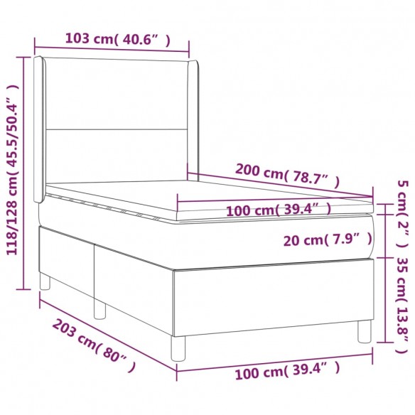 Cadre de lit avec matelas Noir 100x200 cm Velours