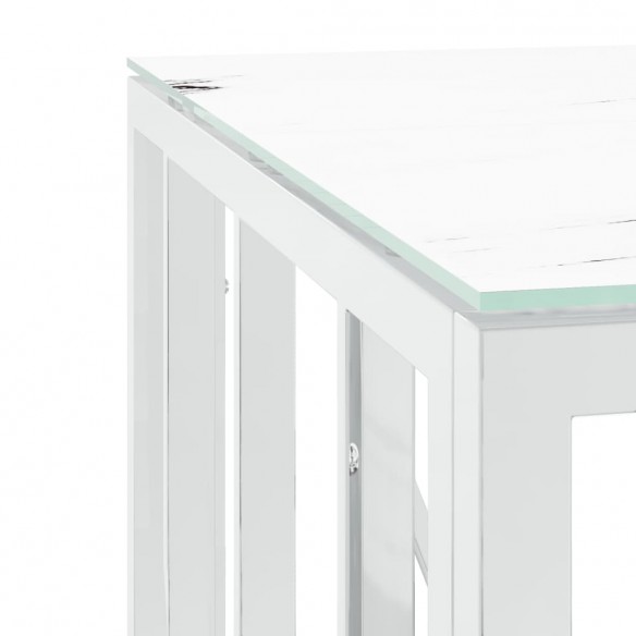 Table basse argenté 50x50x50 cm acier inoxydable et verre