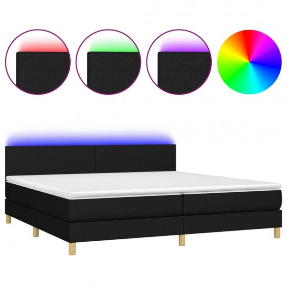 Cadre de lit et matelas et LED Noir 200x200 cm Tissu