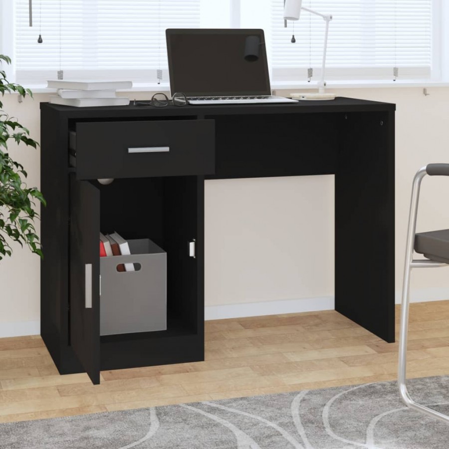 Bureau avec tiroir et armoire Noir 100x40x73 cm Bois ingénierie