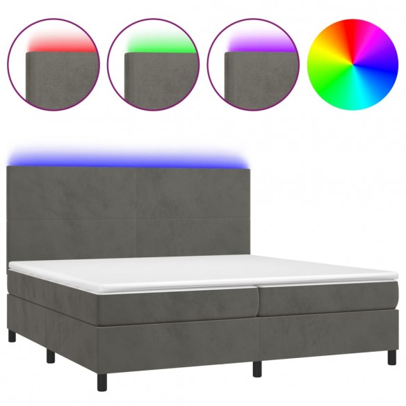 Cadre de lit avec matelas LED Gris foncé 200x200 cm