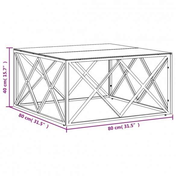 Table basse doré 80x80x40 cm acier inoxydable et verre