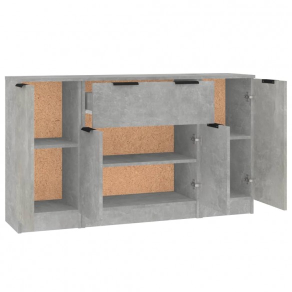 Buffets 3 pcs gris béton bois d'ingénierie