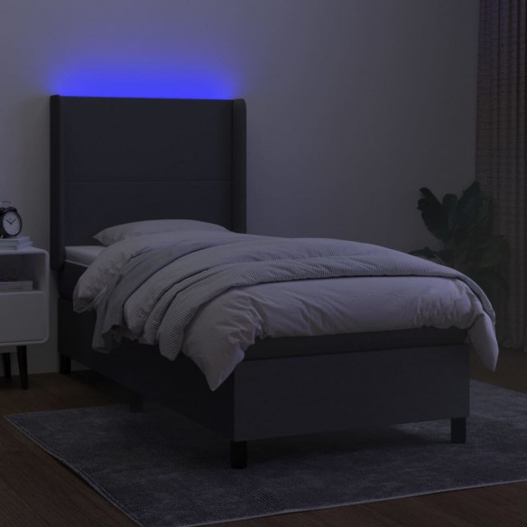 Sommier à lattes de lit matelas LED Gris foncé 90x190 cm Tissu