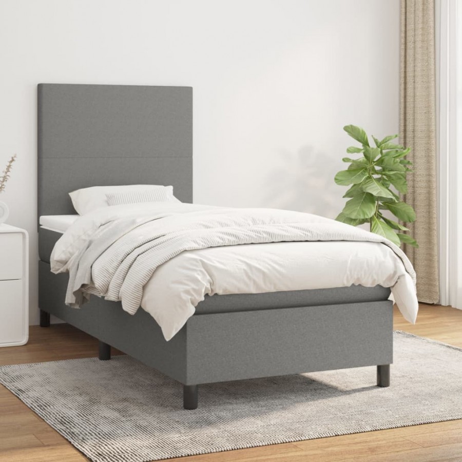 Cadre de lit et matelas Gris foncé 90x190 cm Tissu