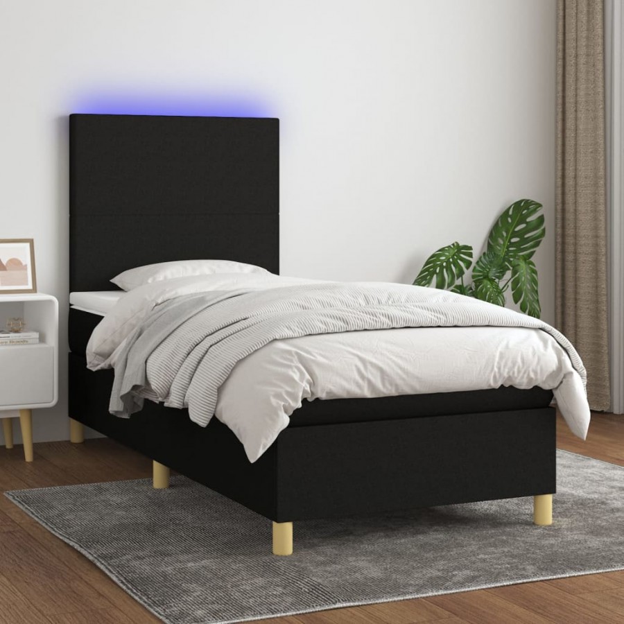 Sommier à lattes de lit avec matelas et LED Noir 90x200cm Tissu