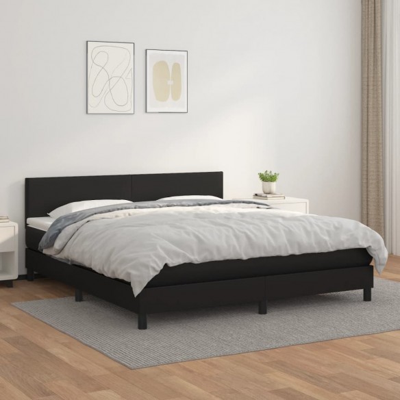 Sommier à lattes de lit avec matelas Noir 180x200 cm Similicuir