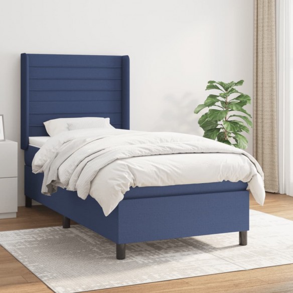 Cadre de lit avec matelas Bleu 100x200 cm Tissu