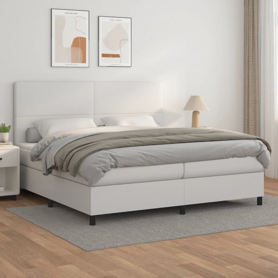 Cadre de lit avec matelas Blanc 200x200cm Similicuir