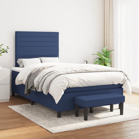 Sommier à lattes de lit avec matelas Bleu 120x200 cm Tissu