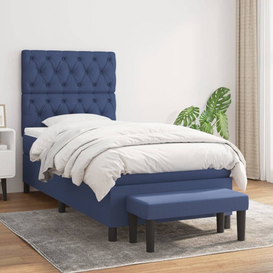 Cadre de lit avec matelas Bleu 80x200 cm Tissu