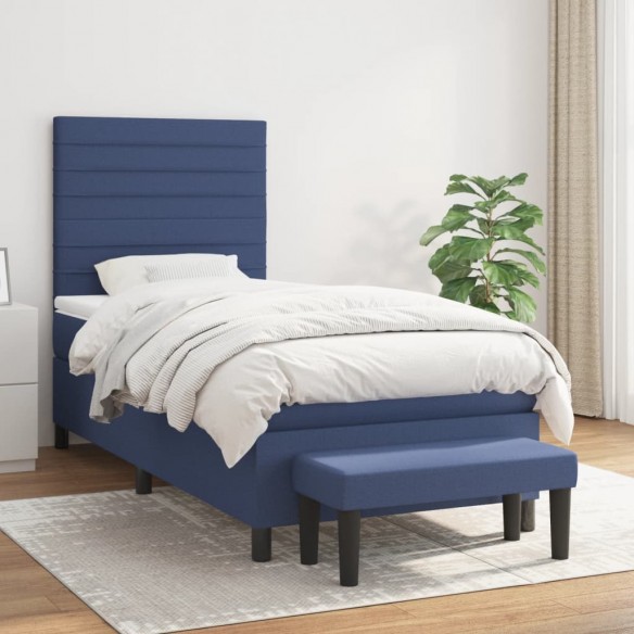 Cadre de lit avec matelas Bleu 100x200 cm Tissu