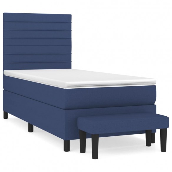 Cadre de lit avec matelas Bleu 100x200 cm Tissu