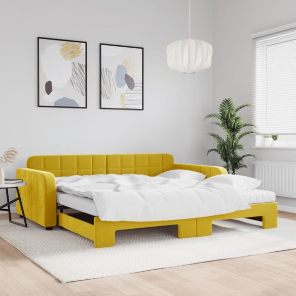 Lit de jour avec gigogne et matelas jaune 100x200 cm velours