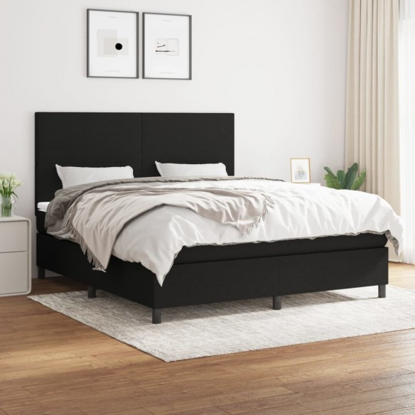 Sommier à lattes de lit avec matelas Noir 180x200 cm Tissu