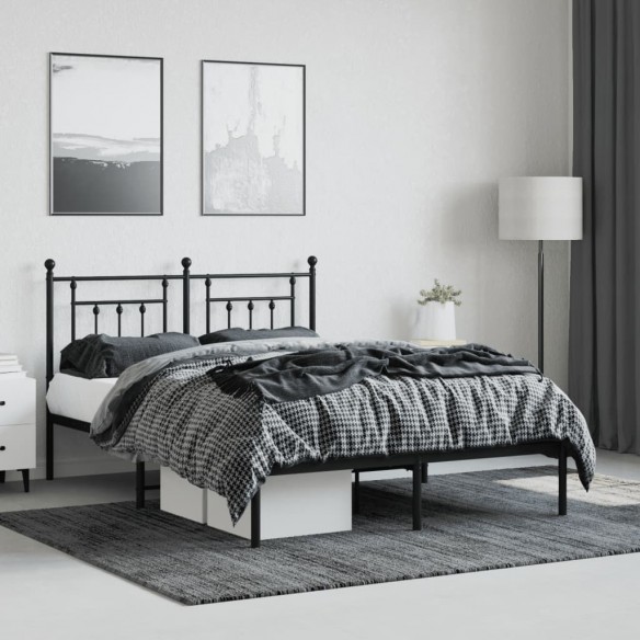 Cadre de lit métal avec tête de lit noir 150x200 cm