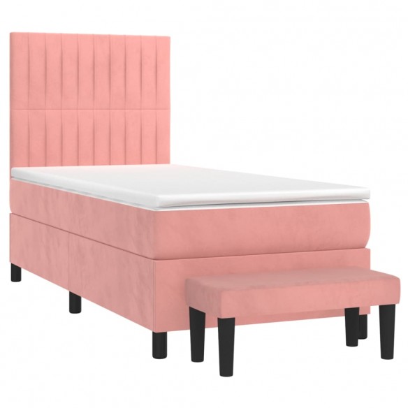 Cadre de lit avec matelas Rose 100x200 cm Velours