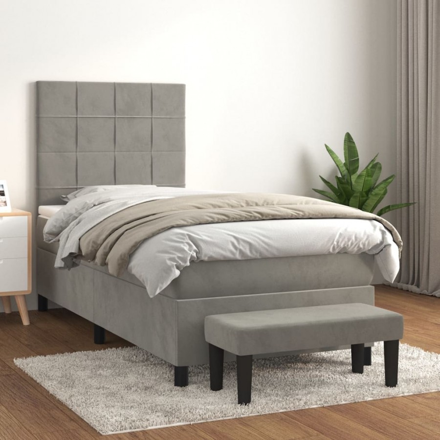 Cadre de lit et matelas Gris clair 90x190 cm Velours