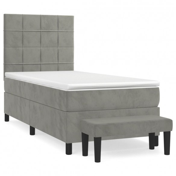 Cadre de lit et matelas Gris clair 90x190 cm Velours