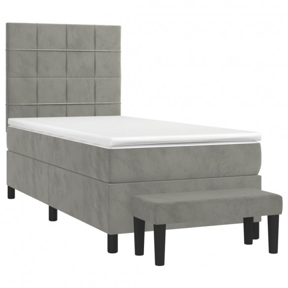 Cadre de lit et matelas Gris clair 90x190 cm Velours