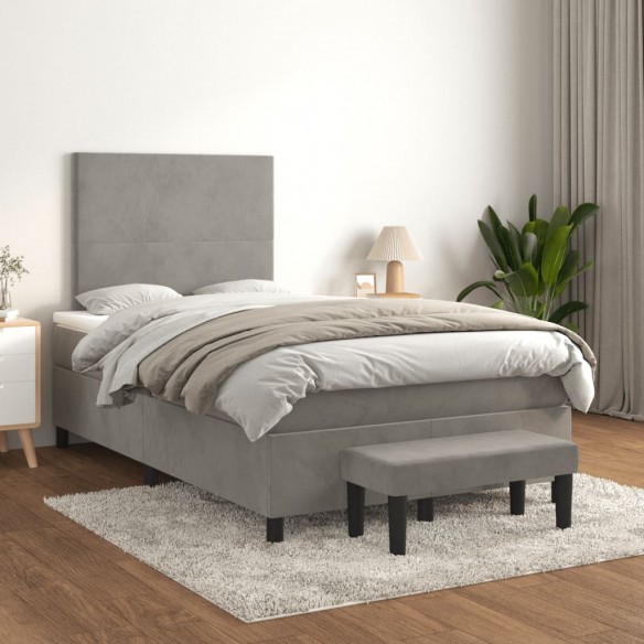 Cadre de lit et matelas Gris clair 120x200cm Velours