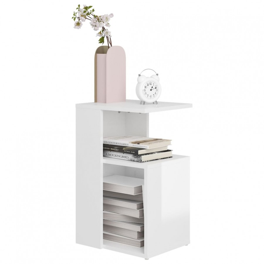 Table d'appoint Blanc brillant 36x30x56 cm Aggloméré