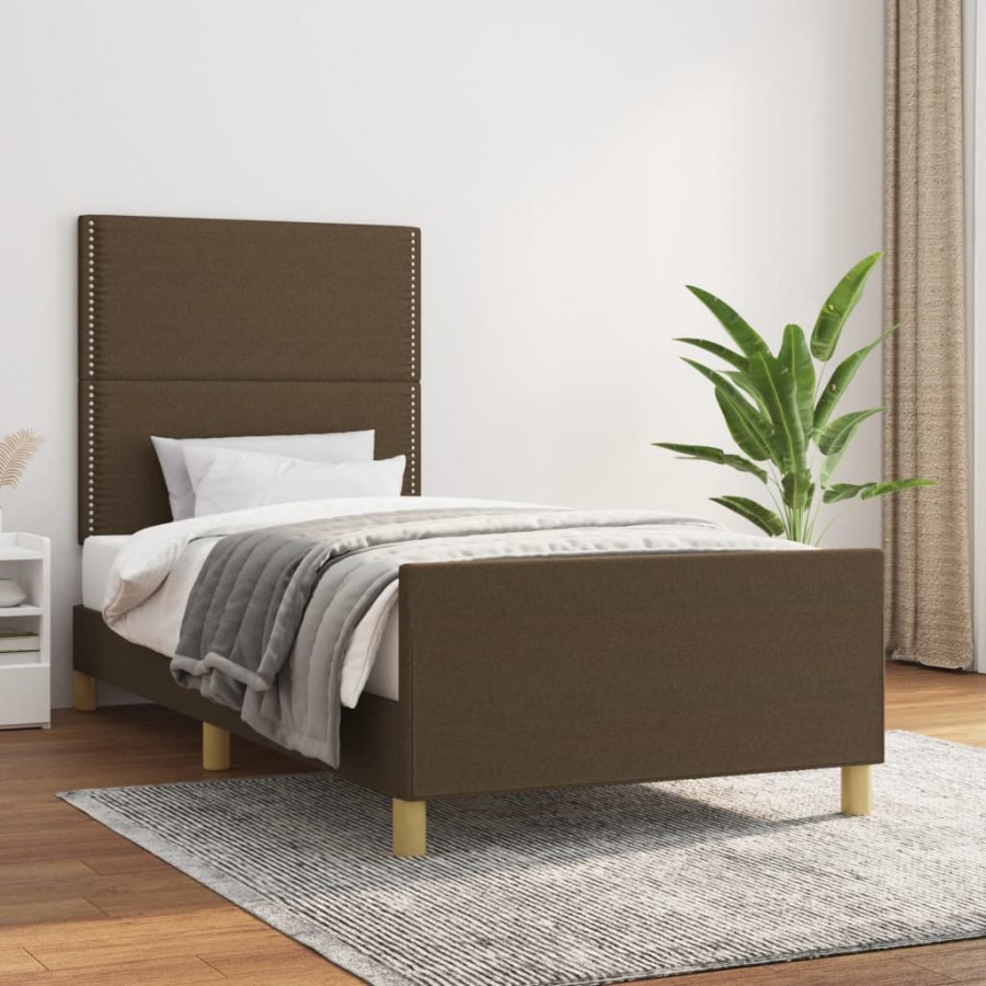 Cadre de lit avec tête de lit Marron foncé 90x190 cm Tissu