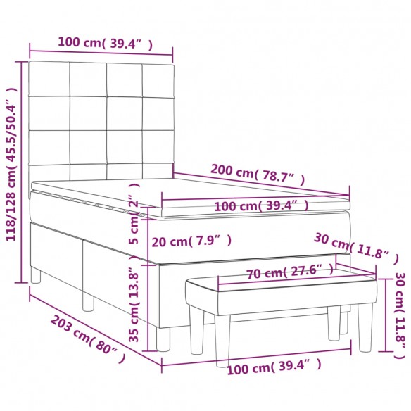 Cadre de lit avec matelas Noir 100x200 cm Tissu