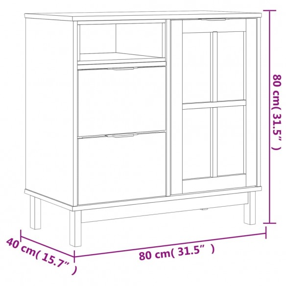 Buffet avec porte vitrée FLAM 80x40x80 cm bois massif de pin