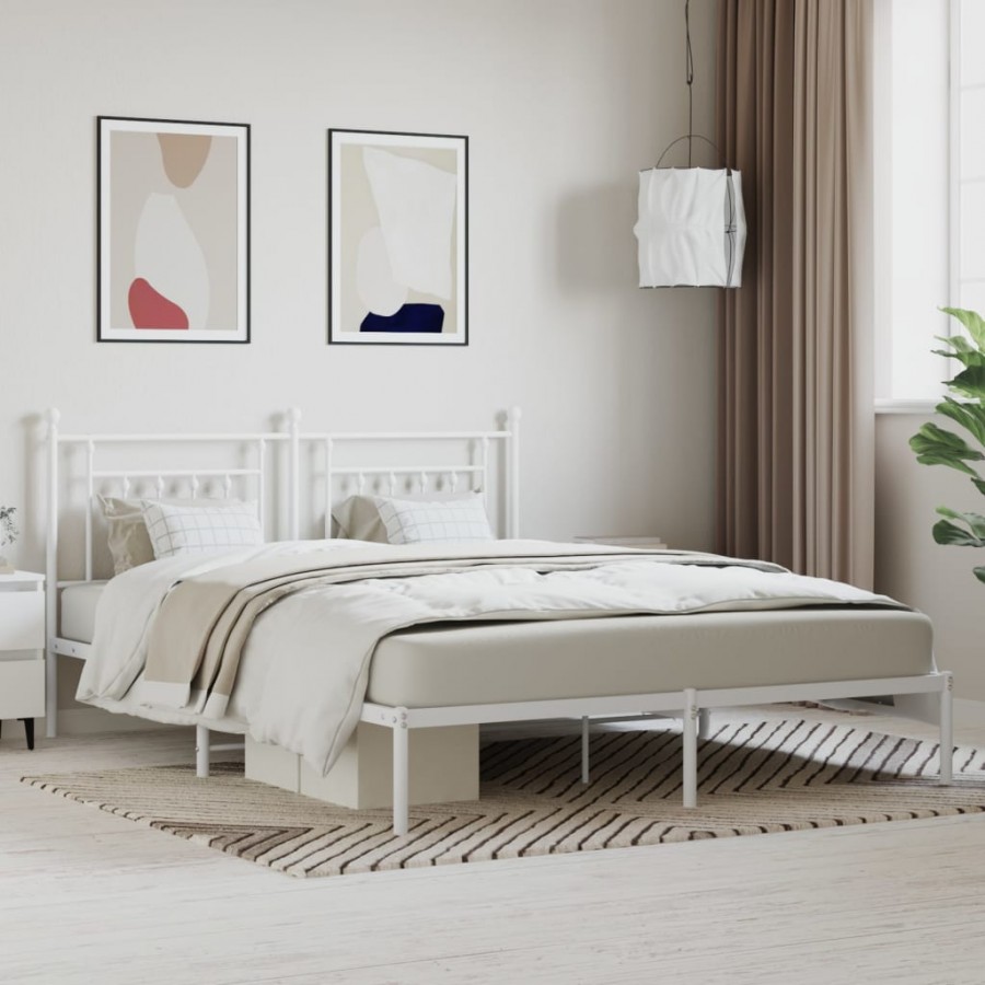 Cadre de lit métal avec tête de lit blanc 183x213 cm