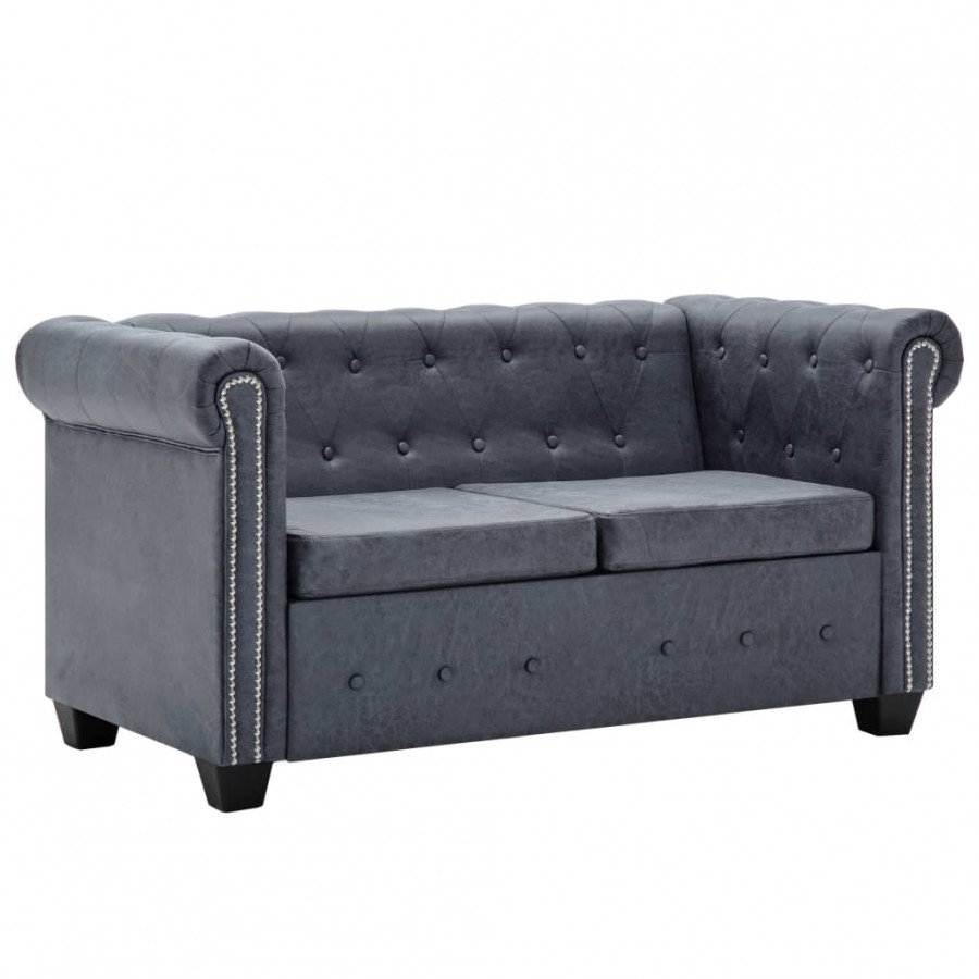 Canapé Chesterfield à 2 places Faux cuir suédé Gris