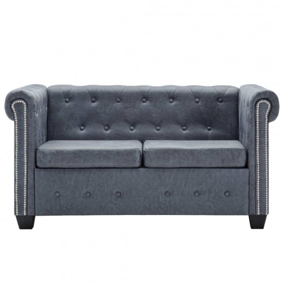 Canapé Chesterfield à 2 places Faux cuir suédé Gris