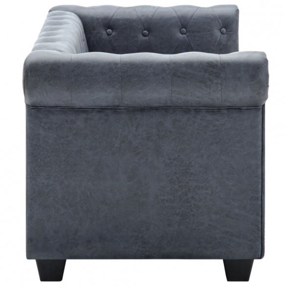 Canapé Chesterfield à 2 places Faux cuir suédé Gris